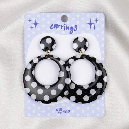 ROUND HOOPS - black polka dot