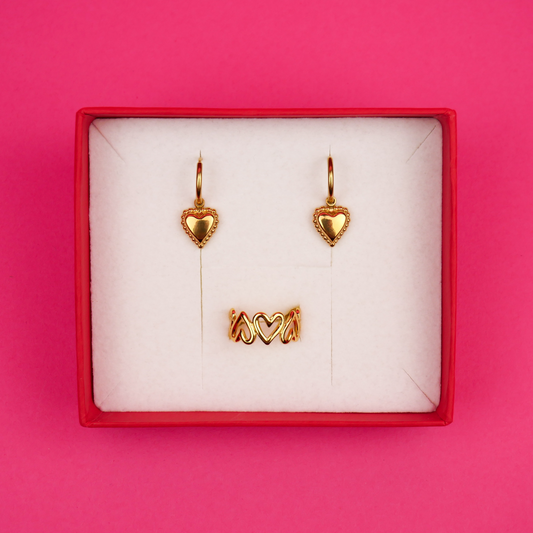 CALIN - coffret doré (boucles d'oreilles & bague)