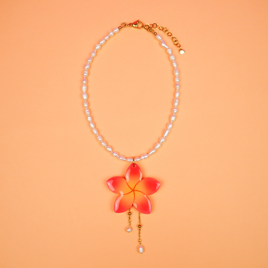 PLUMERIA PEARL necklace - fiery orange
