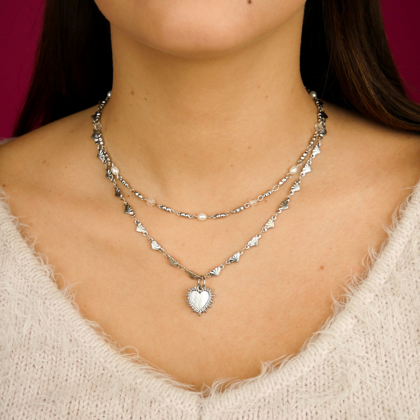 SECRET HEART - silver set (necklace & chain)