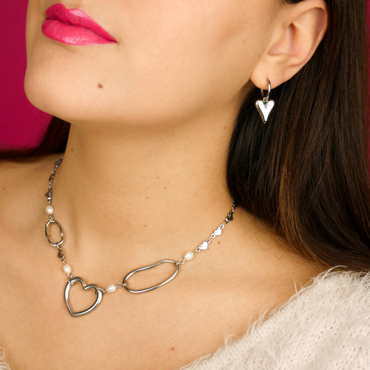 SMITTEN - coffret argenté (collier & boucles d'oreilles)