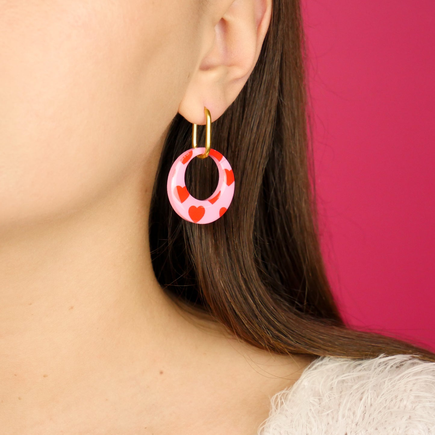 ROUND DANGLE - heart print