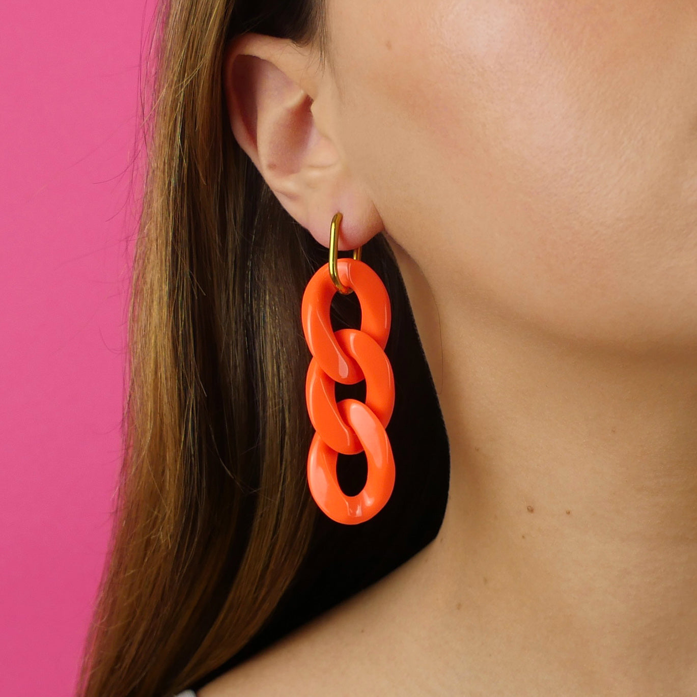 ACRYLIC CHAIN EARRINGS - orange