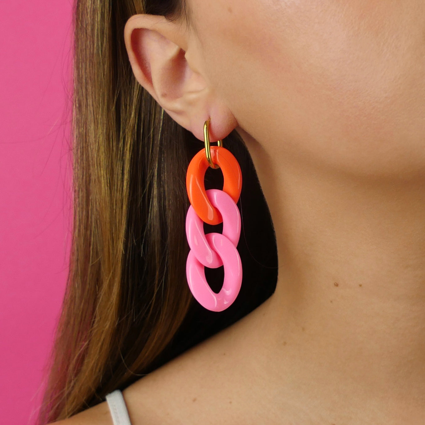 ACRYLIC CHAIN EARRINGS - pink & orange