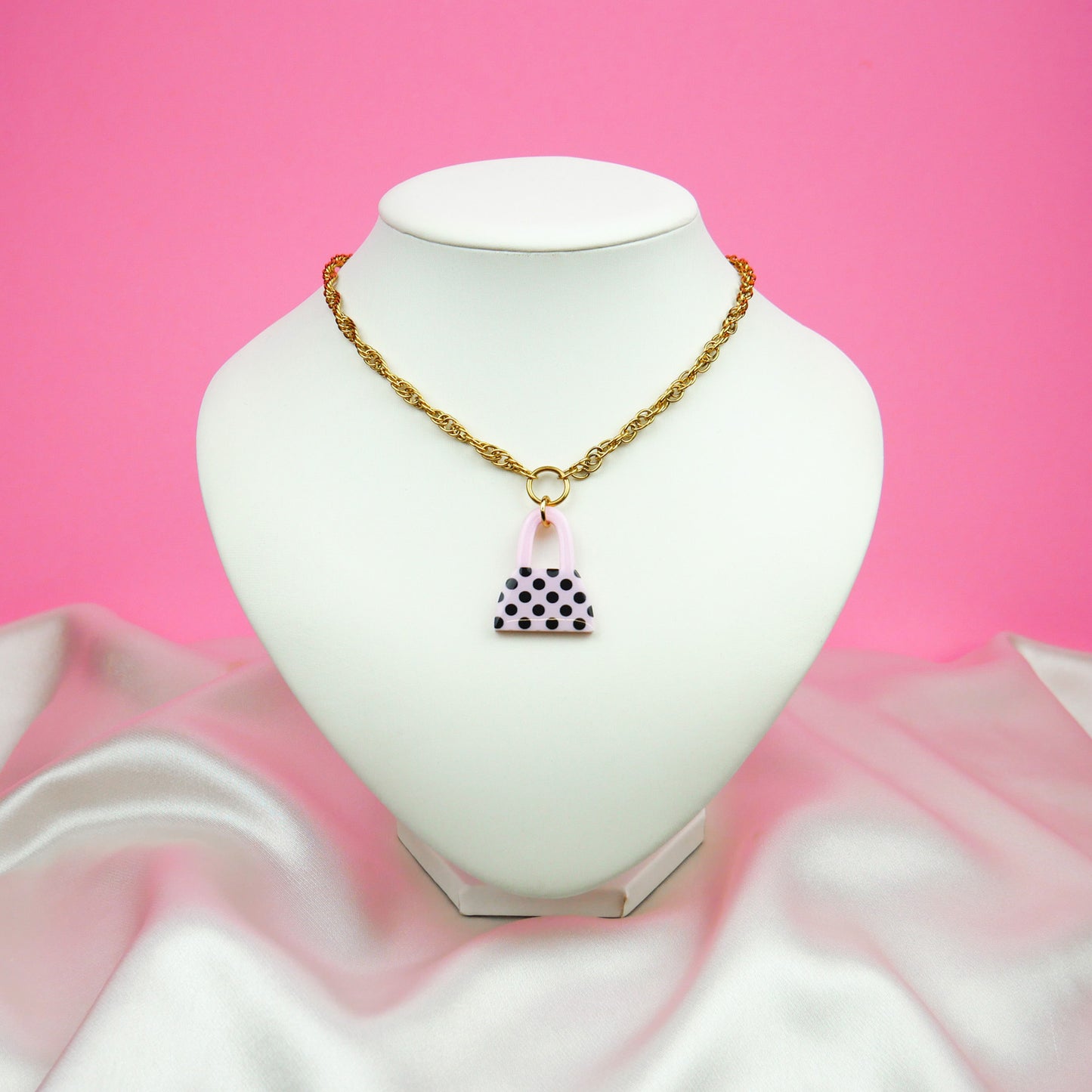 PURSE FIRST necklace - pink polka dot