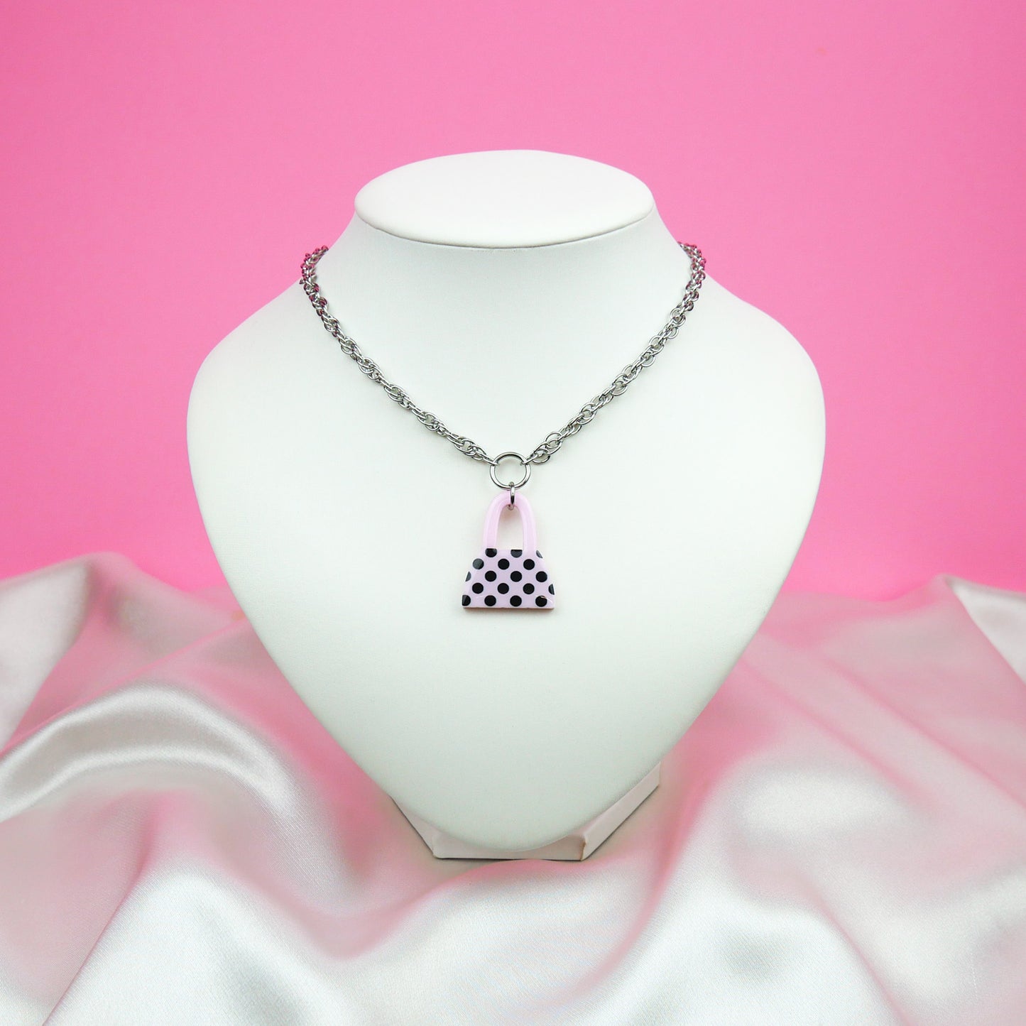 PURSE FIRST necklace - pink polka dot