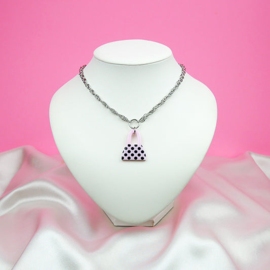 PURSE FIRST necklace - pink polka dot
