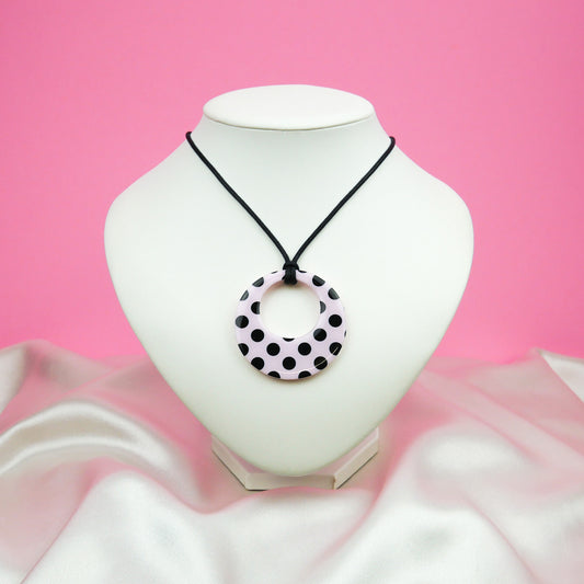 ROUND PENDANT necklace - pink polka dot