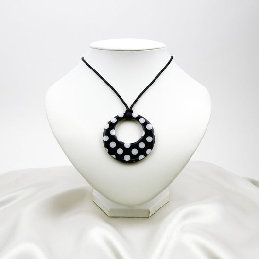 ROUND PENDANT necklace - black polka dot