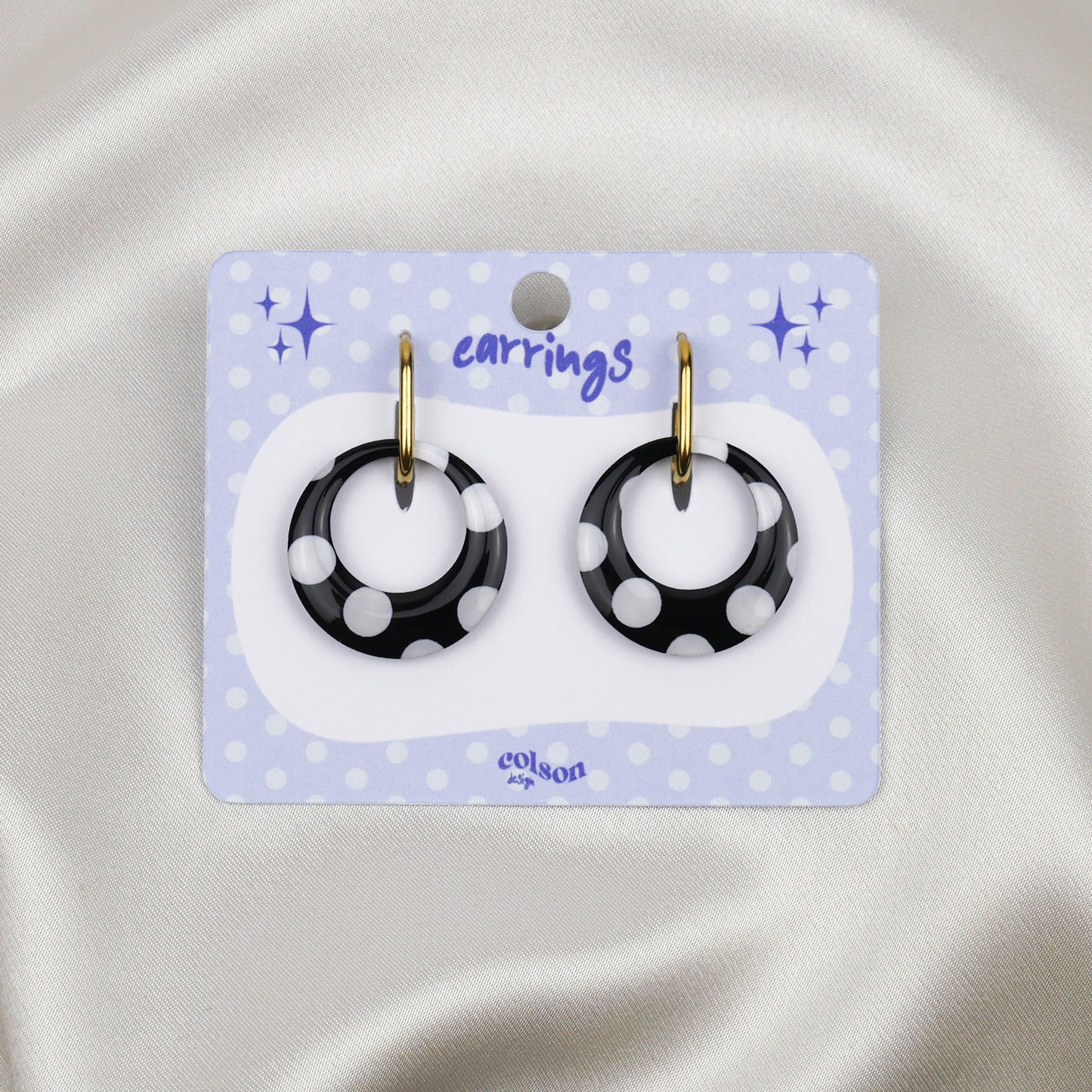 ROUND DANGLE - black polka dot