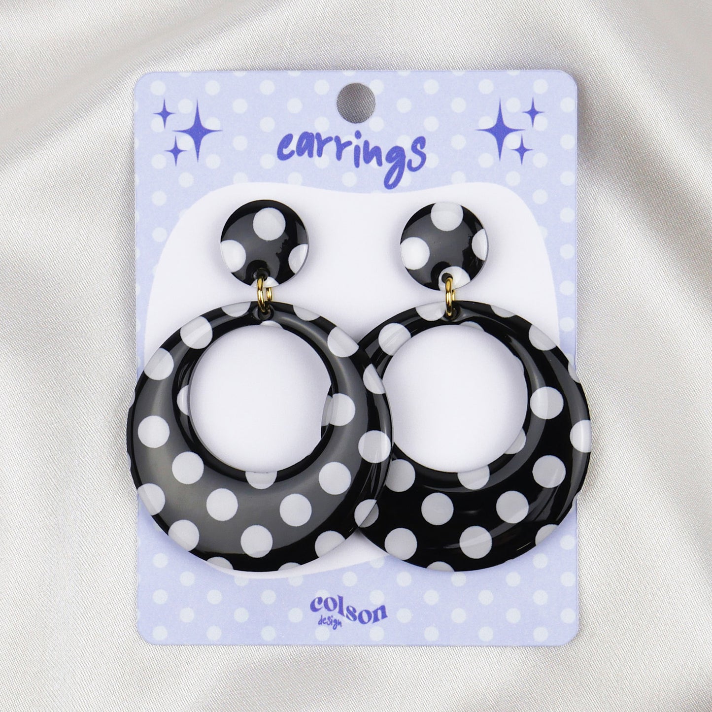ROUND HOOPS - black polka dot