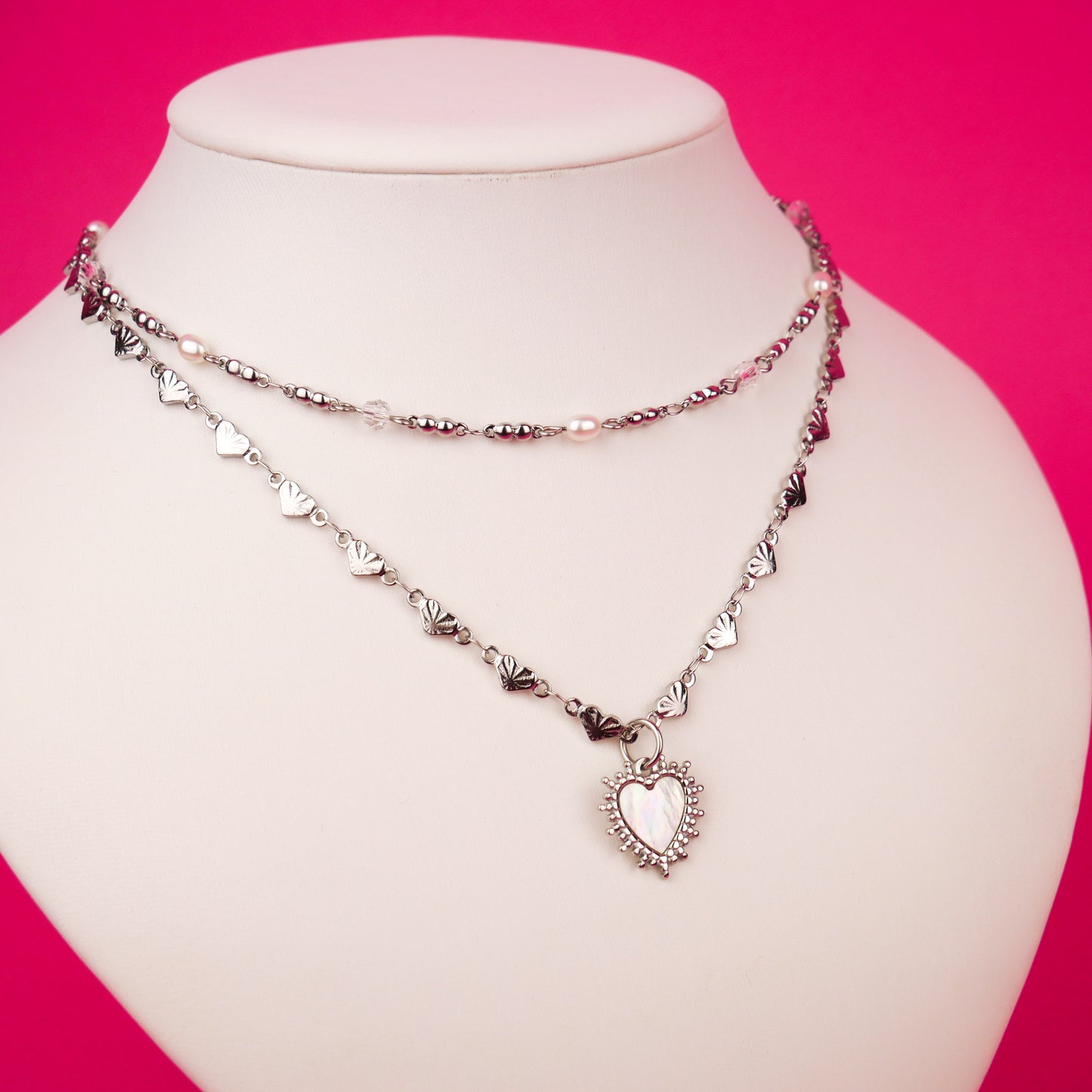 SECRET HEART - silver set (necklace & chain)
