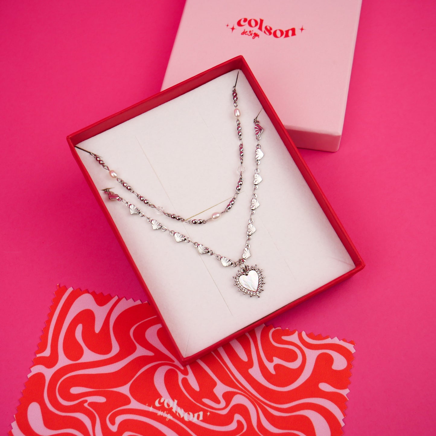 SECRET HEART - silver set (necklace & chain)
