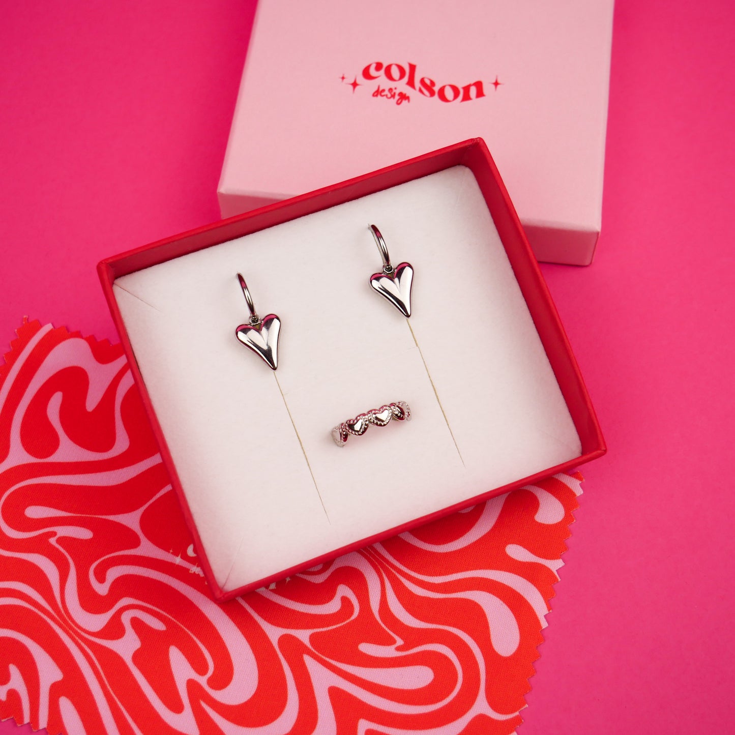 CUTIES - coffret argenté (boucles d'oreilles & bague)