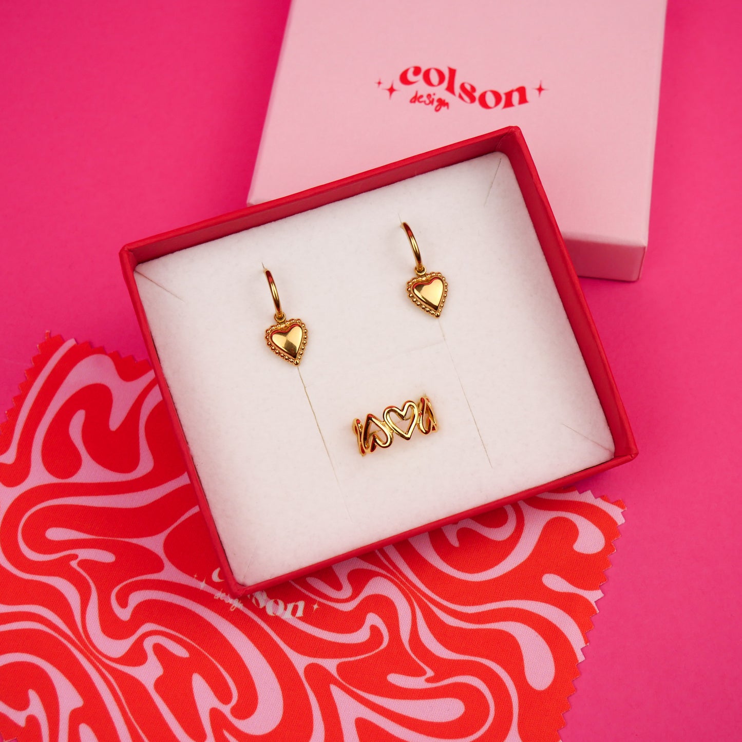 CALIN - coffret doré (boucles d'oreilles & bague)