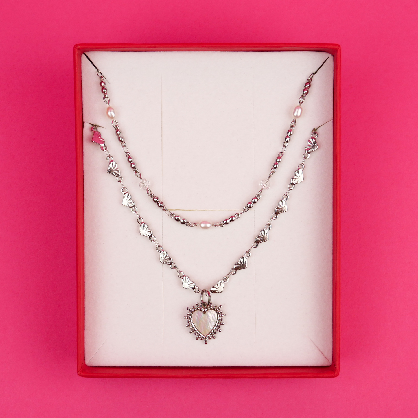 SECRET HEART - silver set (necklace & chain)