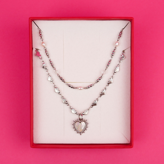SECRET HEART - coffret argenté (collier & chaîne)