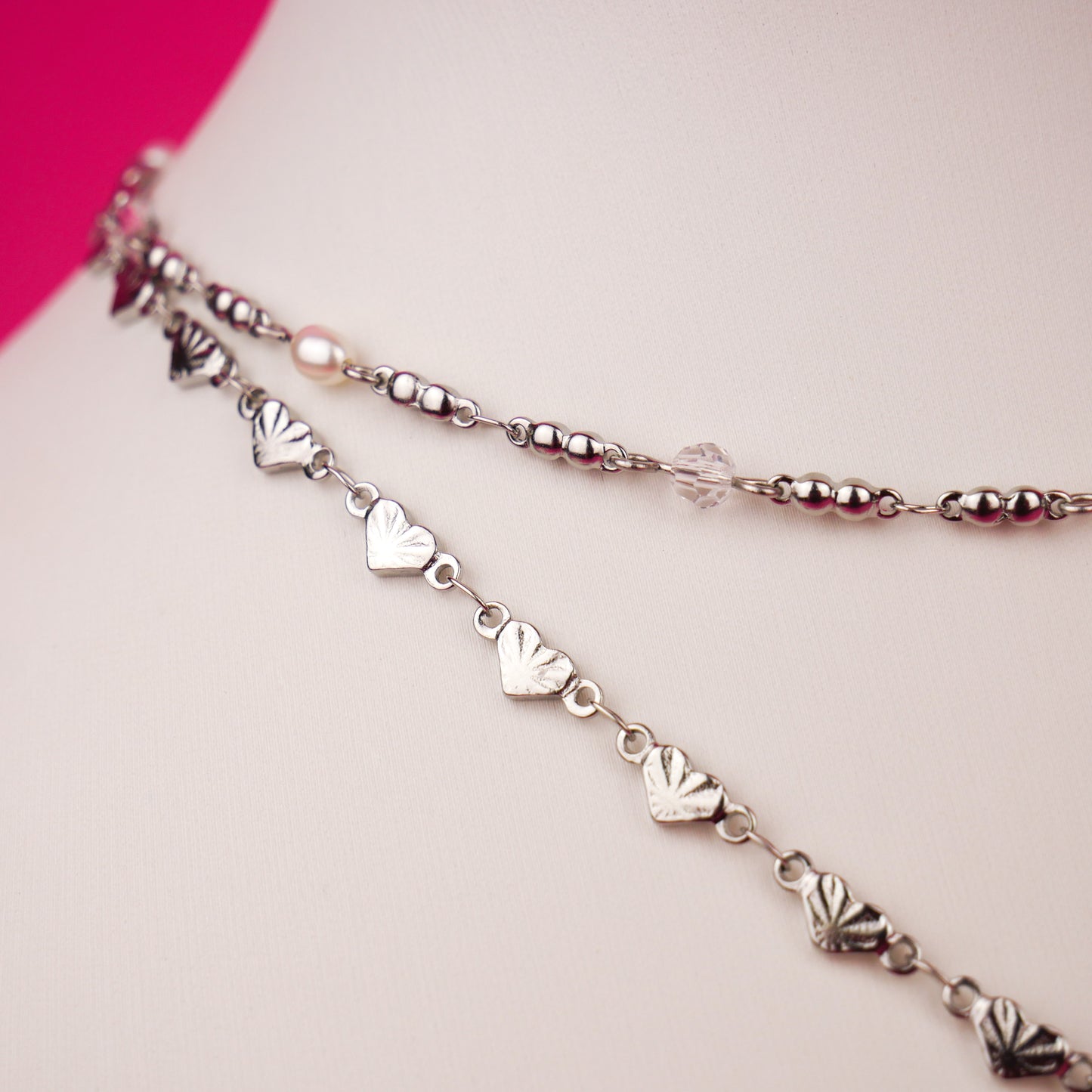 SECRET HEART - silver set (necklace & chain)