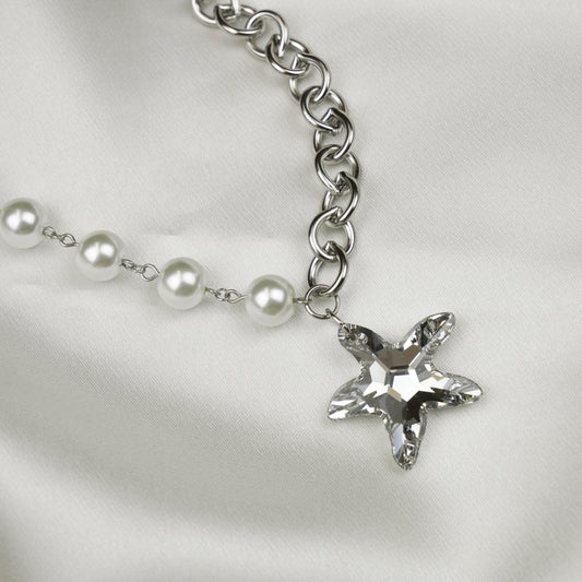 GLASS STARFISH NECKLACE - silver