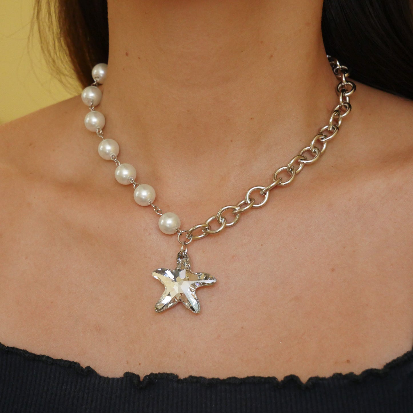 GLASS STARFISH NECKLACE - silver