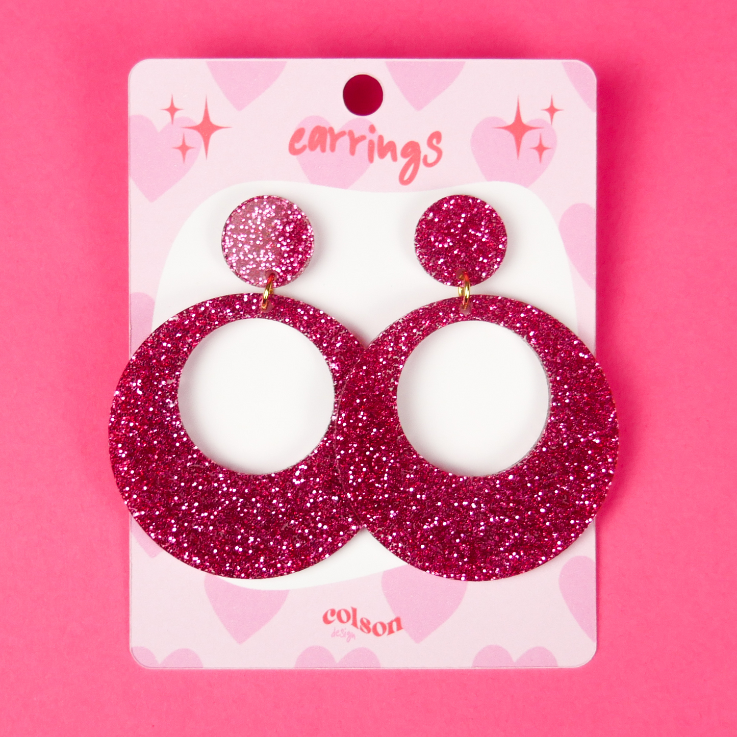 ROUND HOOPS - hot pink glitter