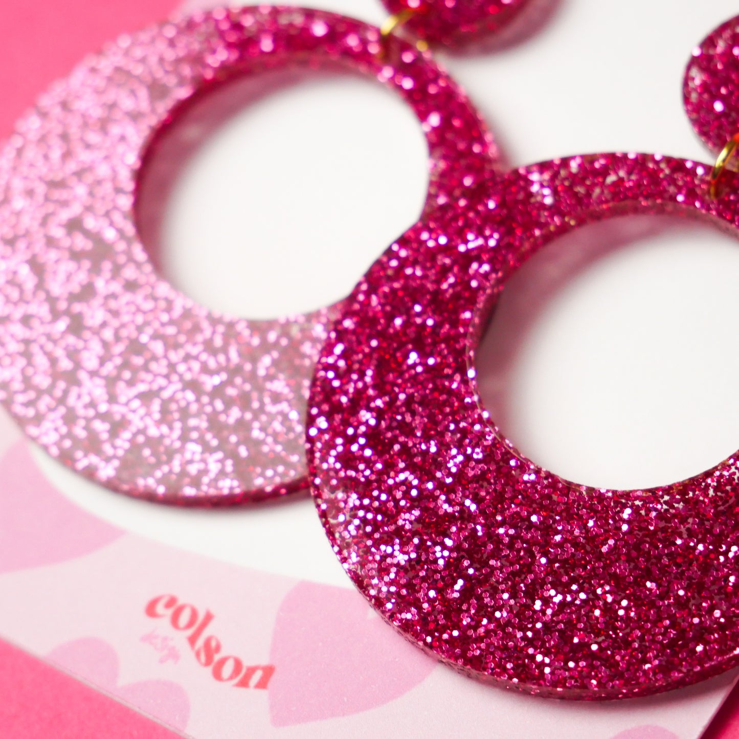 ROUND HOOPS - hot pink glitter