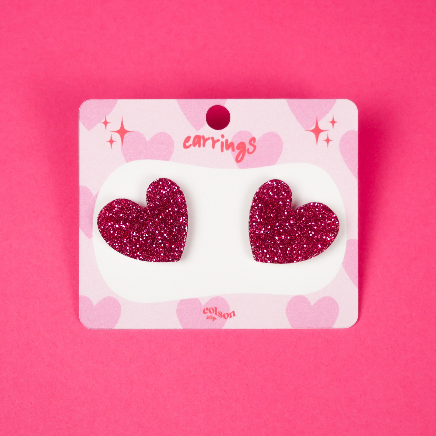 HEART STUDS - hot pink glitter