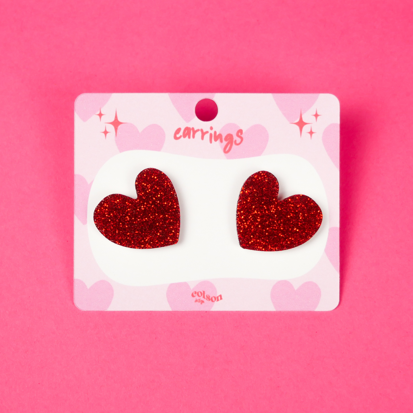 HEART STUDS - red glitter