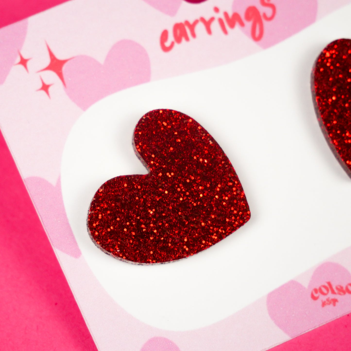 HEART STUDS - red glitter