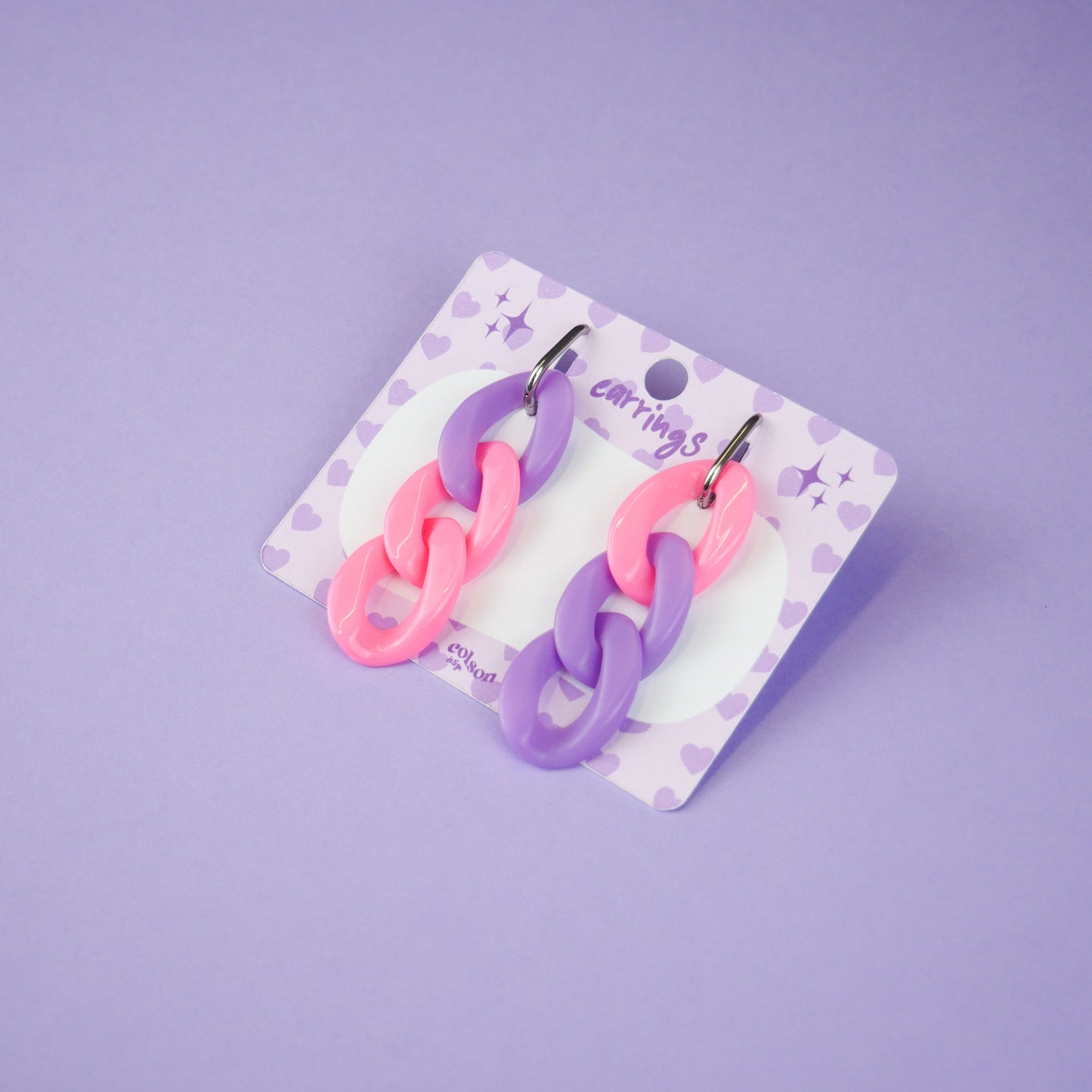 ACRYLIC CHAIN EARRINGS - purple & pink