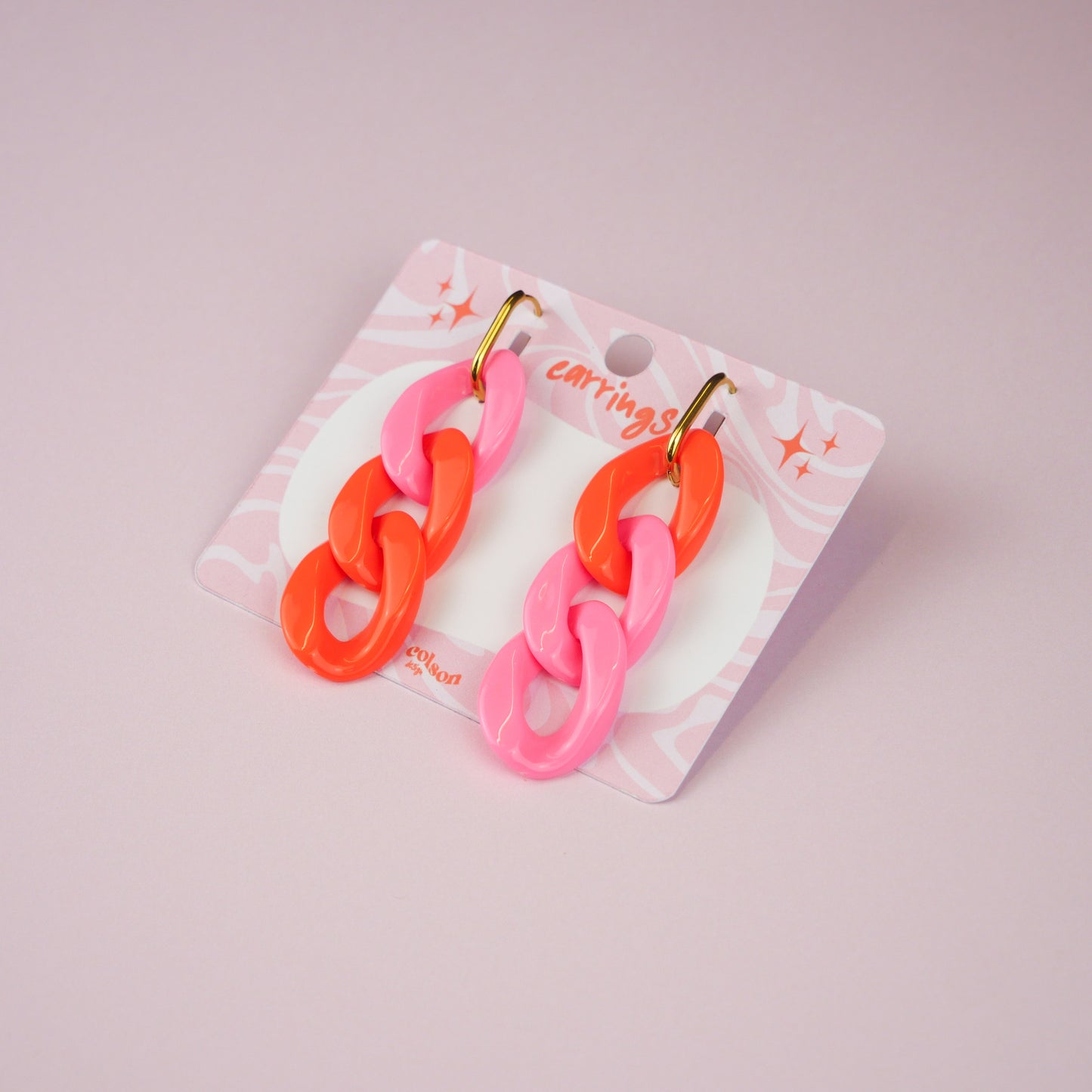 ACRYLIC CHAIN EARRINGS - pink & orange