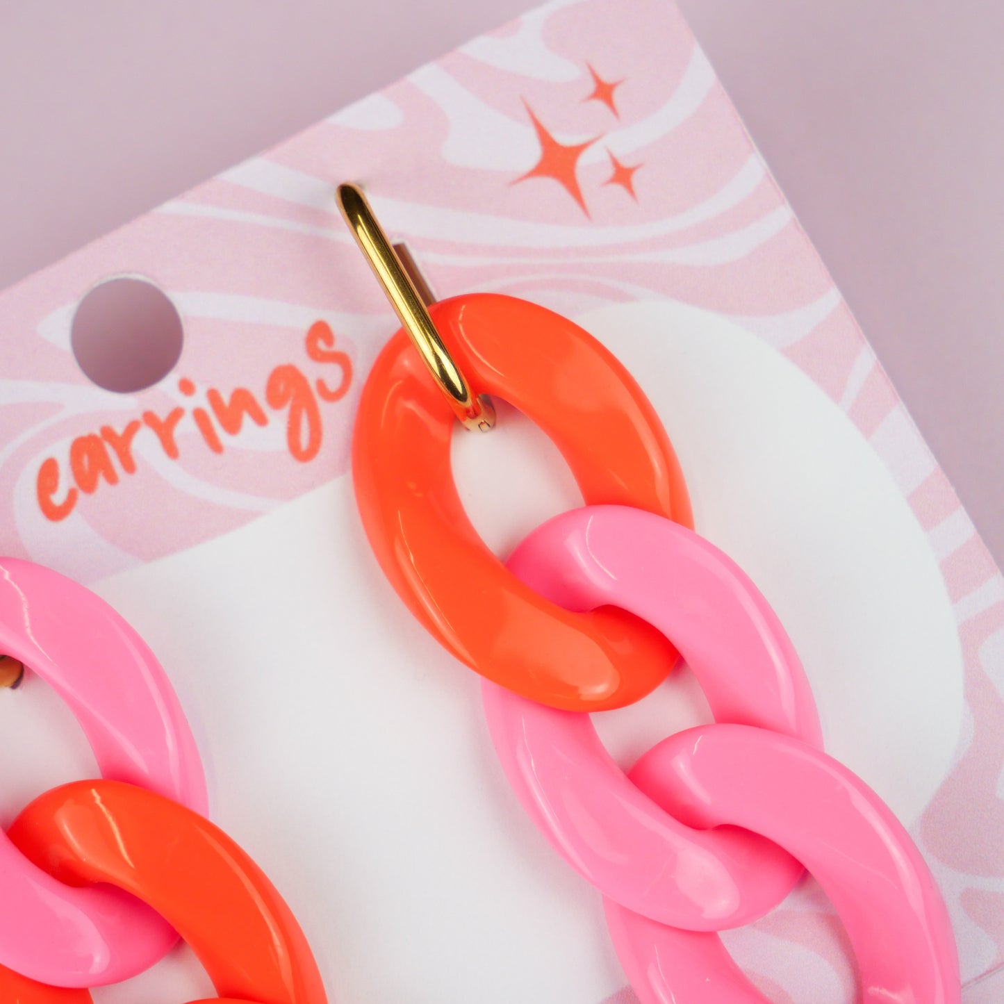 ACRYLIC CHAIN EARRINGS - pink & orange