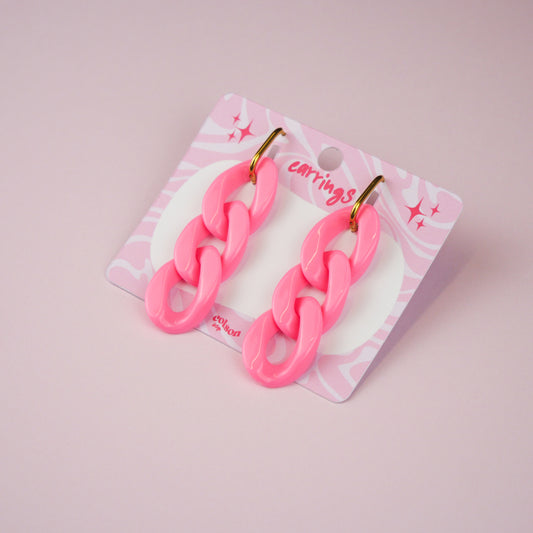 ACRYLIC CHAIN EARRINGS - hot pink