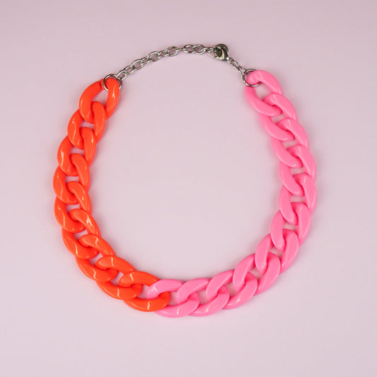 COLLIER CHAÎNE ACRYLIQUE - orange & rose