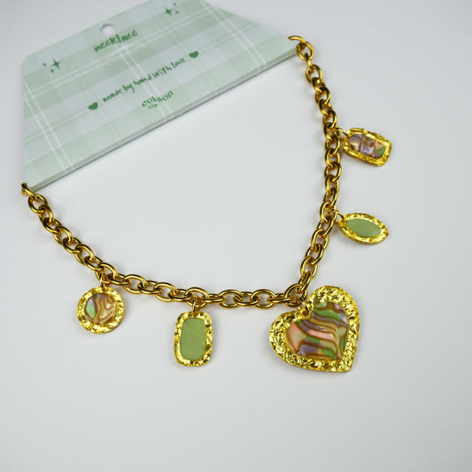 ANTIQUE TRINKET NECKLACE - mystical garden & green