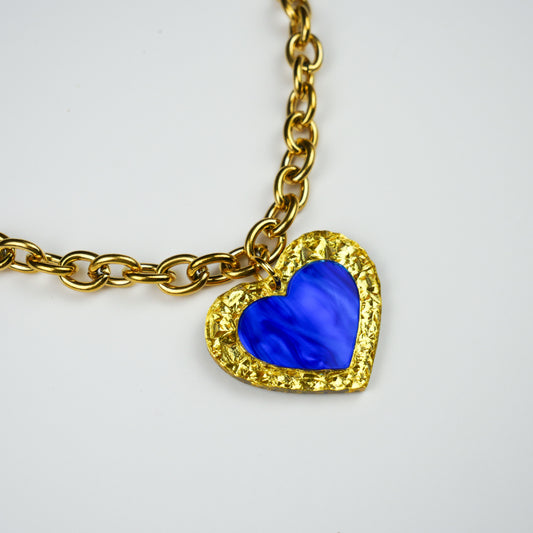 ANTIQUE HEART NECKLACE - royal blue