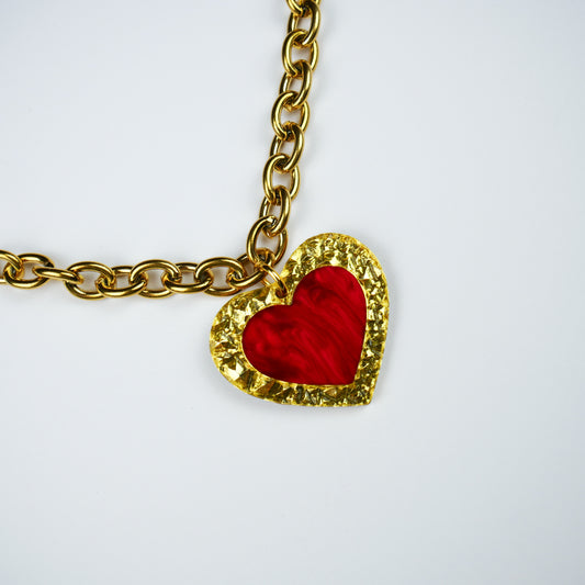ANTIQUE HEART NECKLACE - red marble