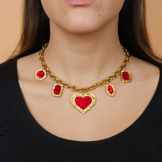 ANTIQUE TRINKET NECKLACE - red marble
