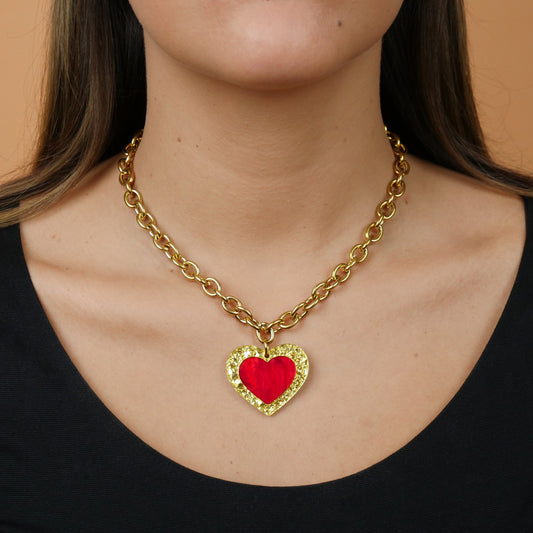 ANTIQUE HEART NECKLACE - red marble