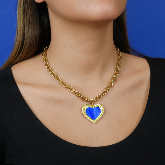 ANTIQUE HEART NECKLACE - royal blue