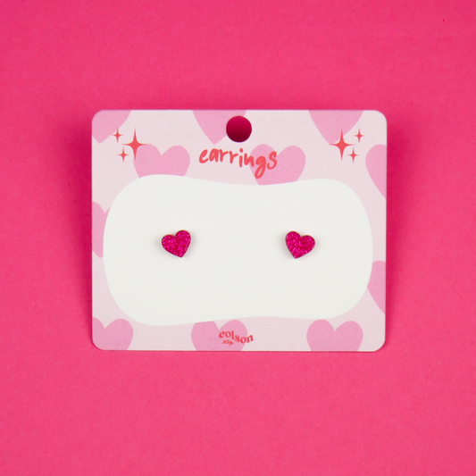 MINI HEART STUD - fuchsia glitter