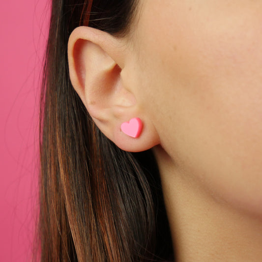 MINI HEART STUD - hot pink