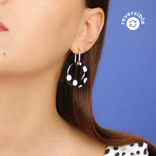 ROUND DANGLE - black polka dot