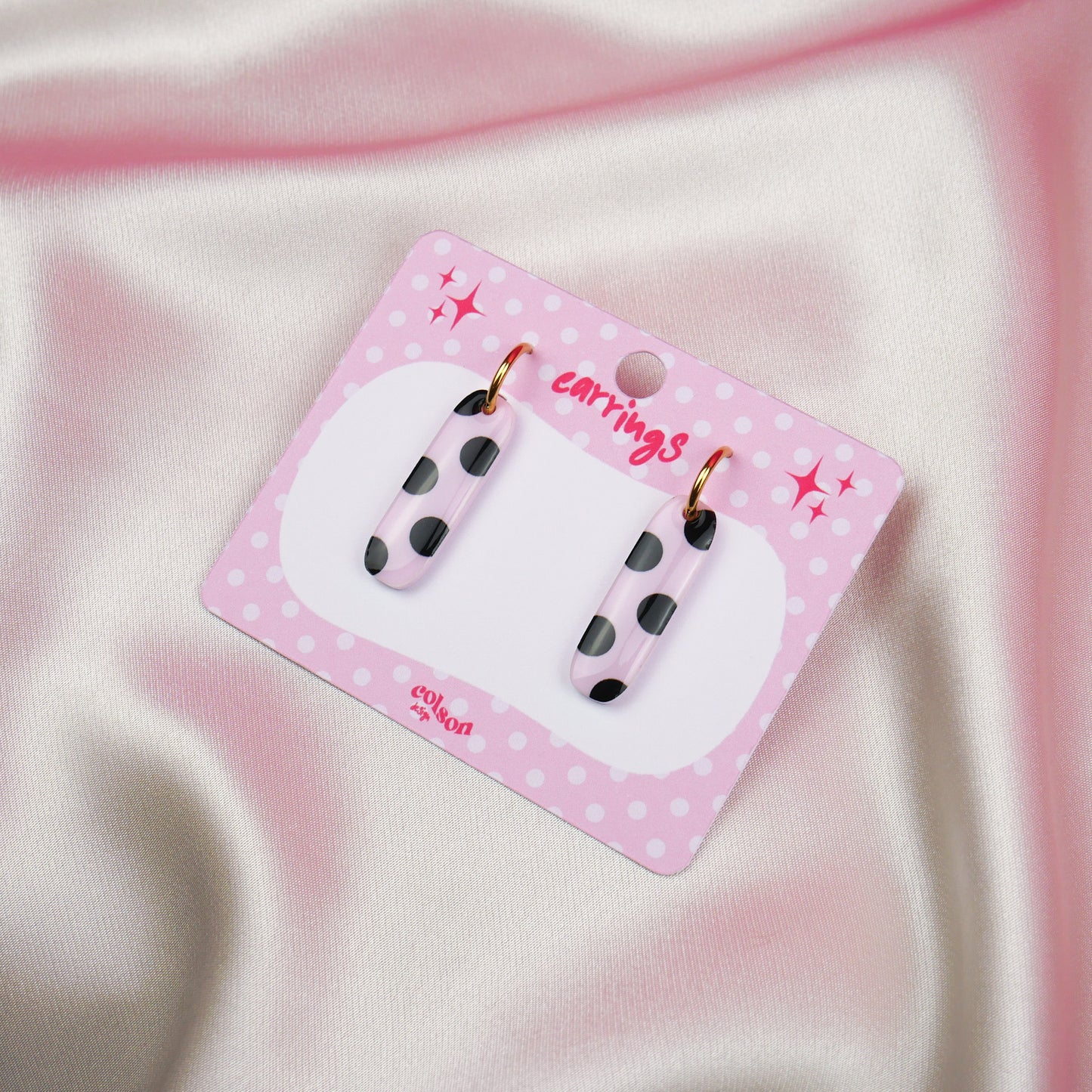 LONG DANGLE - pink polka dot