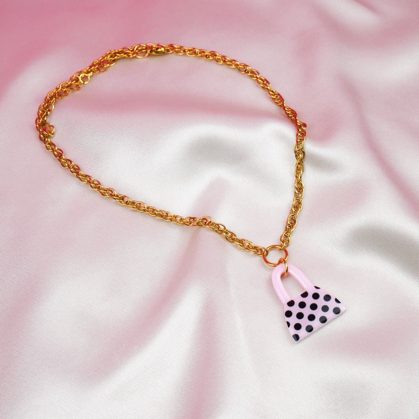 PURSE FIRST necklace - pink polka dot