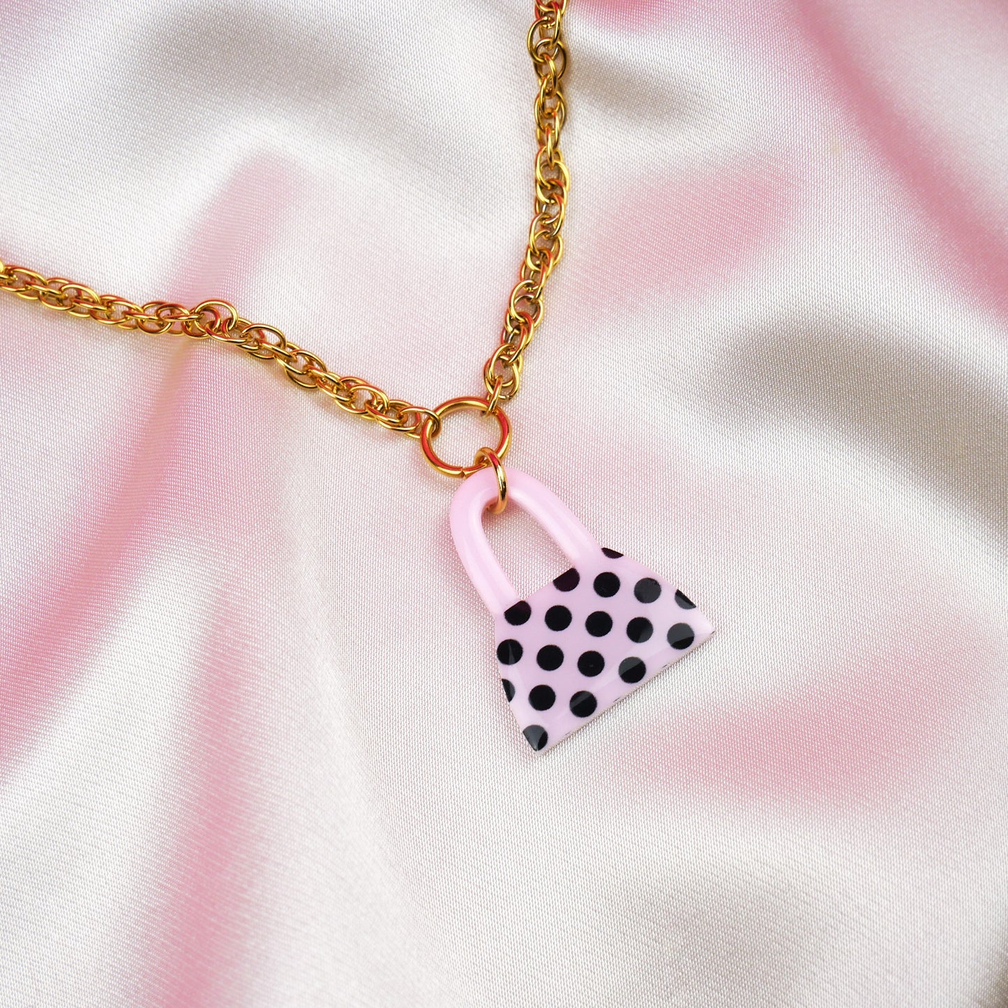 PURSE FIRST necklace - pink polka dot