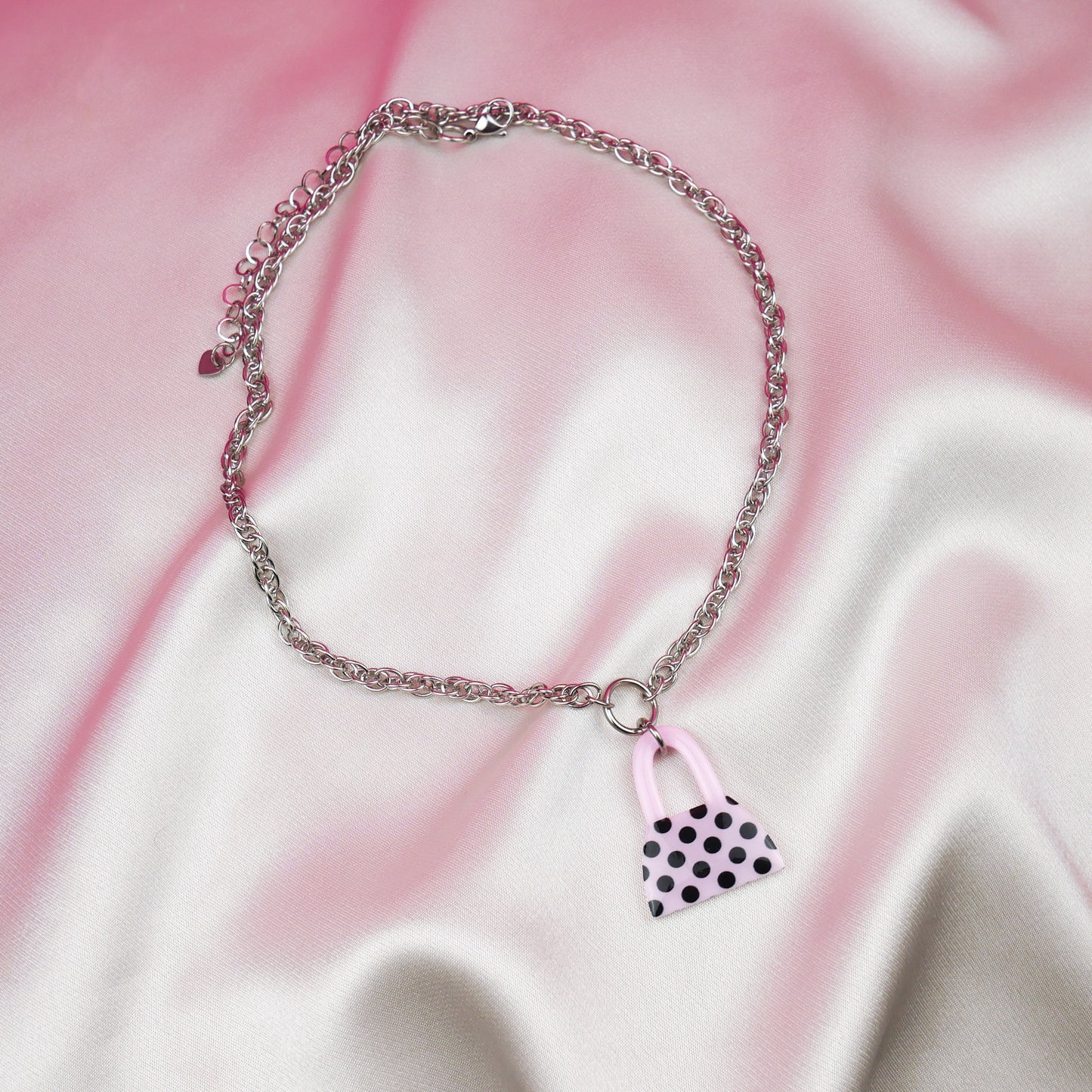PURSE FIRST necklace - pink polka dot