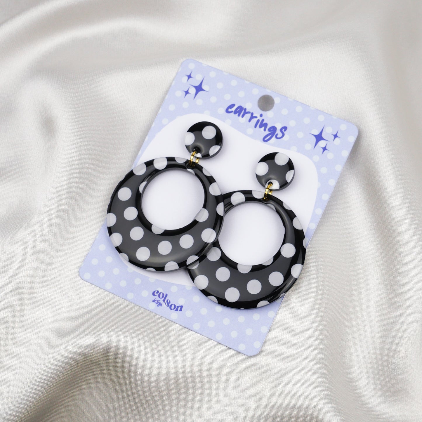 ROUND HOOPS - black polka dot