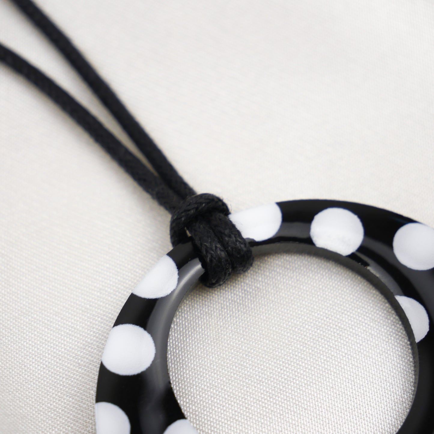 ROUND PENDANT necklace - black polka dot