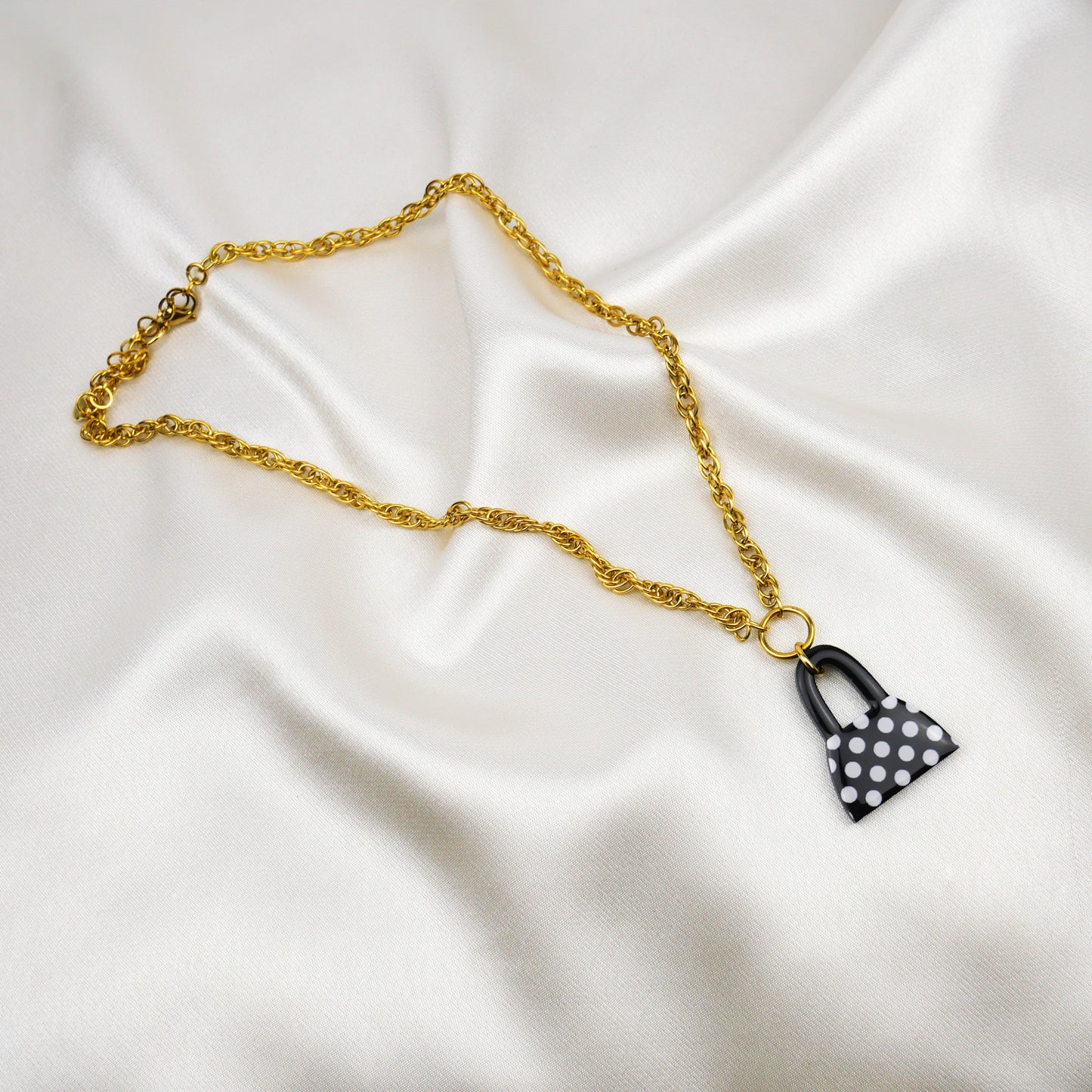PURSE FIRST necklace - black polka dot